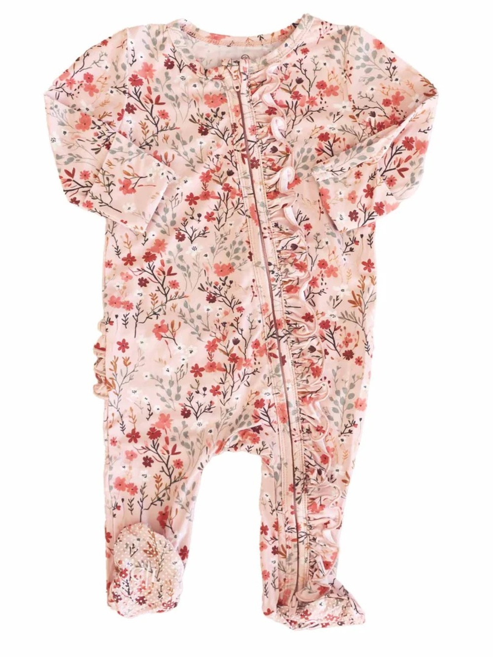 Caden Lane Autumn Blooms Ruffle Zipper Footie